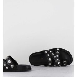 Clearance Garrice Mules Plates Entre-Doigts En Cuir Noir & Rivets Argent - Kero Tuffato Nero