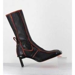 Clearance Garrice Boots En Cuir Noir Coutures Graphiques Oranges - Eimi Black Boots